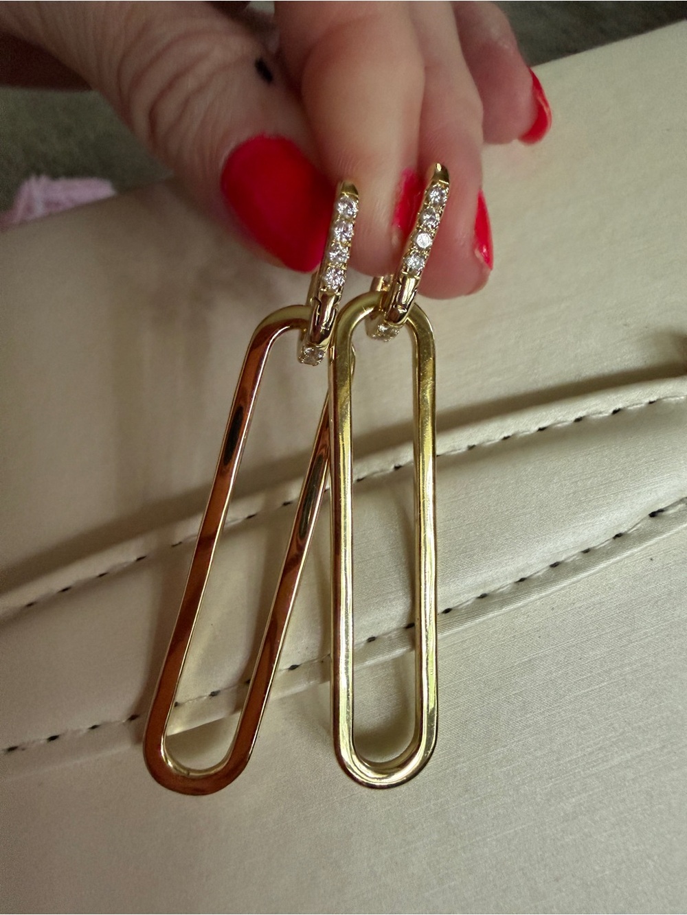 Melinda Maria Gold Paperclip Drop Earrings with Pave Hoops